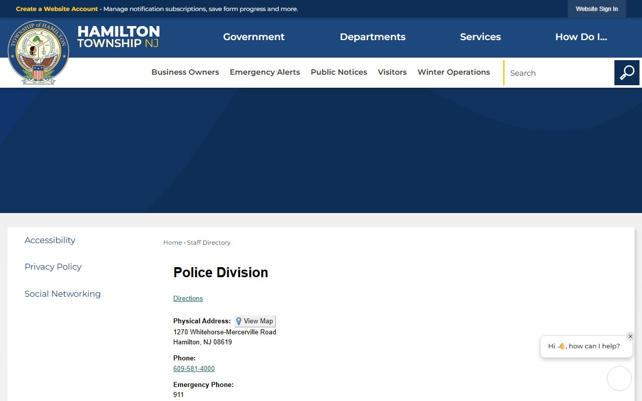 Hamilton Township Police Division page for Mercer County police blotter