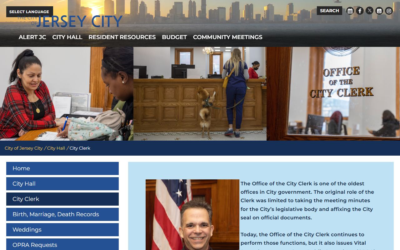 Jersey City Clerk OPRA information for police blotter requests