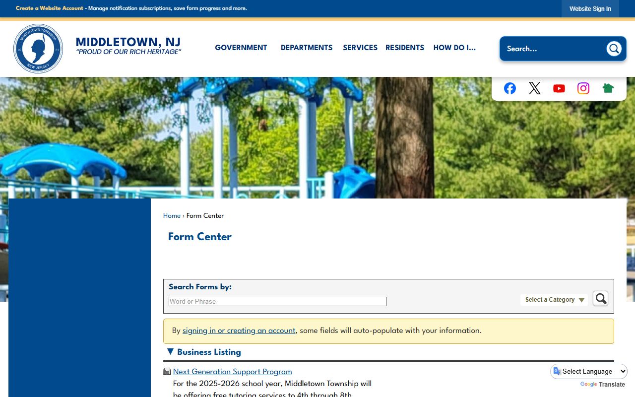 Middletown Township Form Center for police blotter and records requests