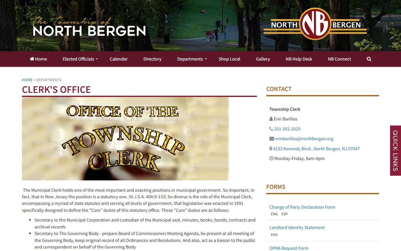 North Bergen Township Clerk office page for OPRA requests