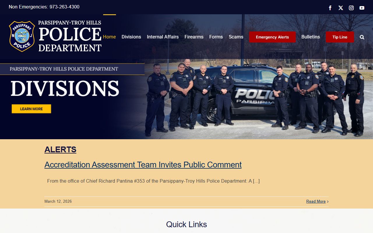 Parsippany Police Department website for police blotter and records access