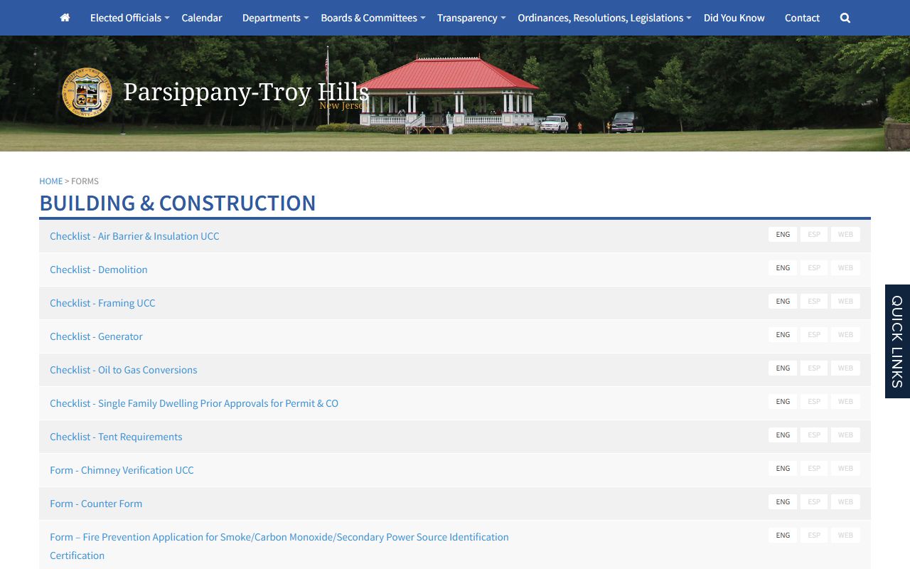 Parsippany Township forms page for OPRA and police blotter requests