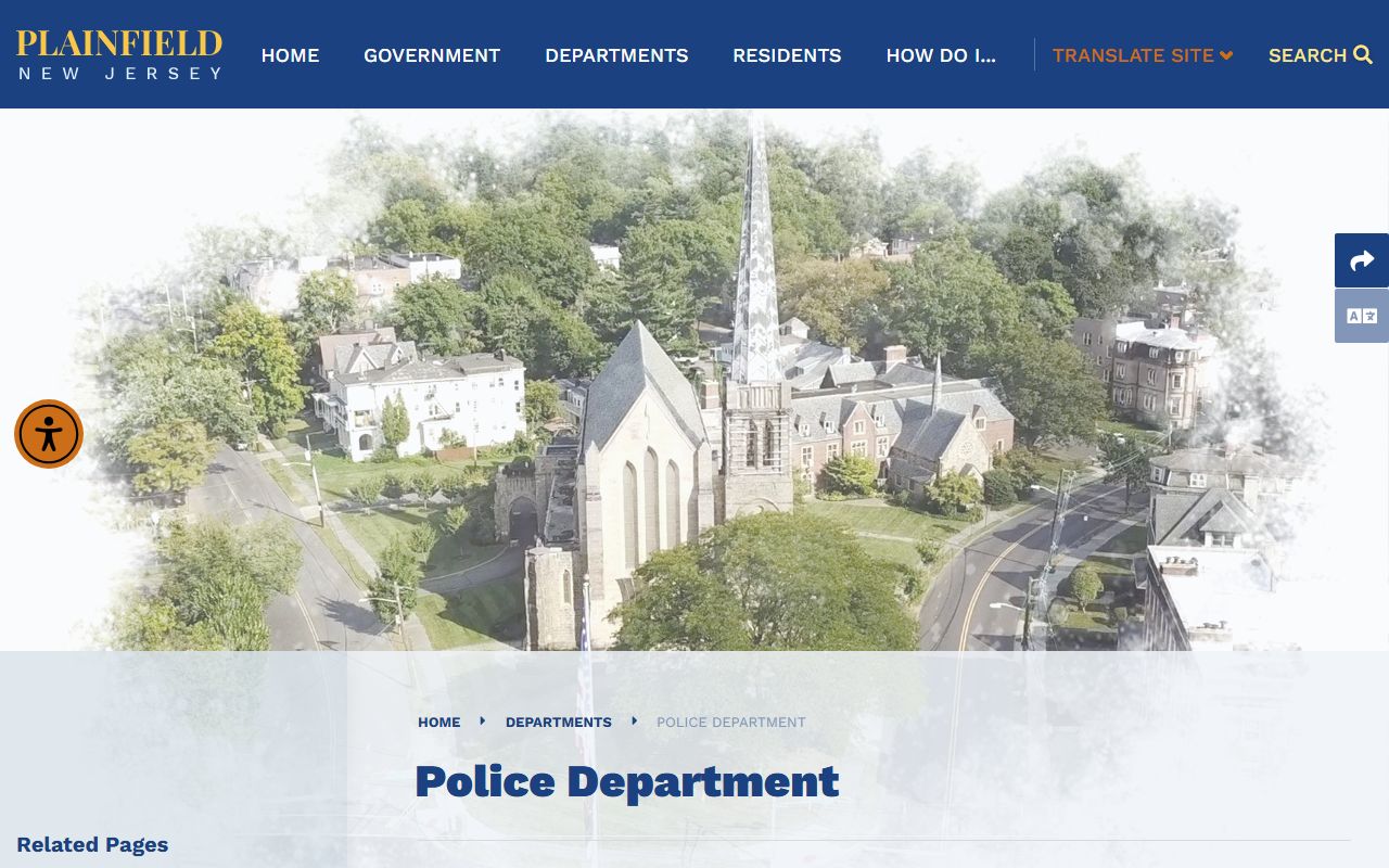 Plainfield Police Department website for police blotter and records information
