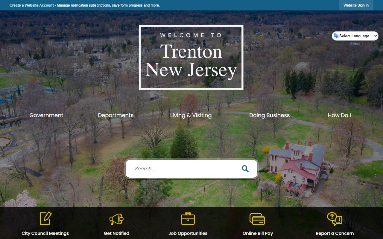 Trenton official city website homepage for police blotter access