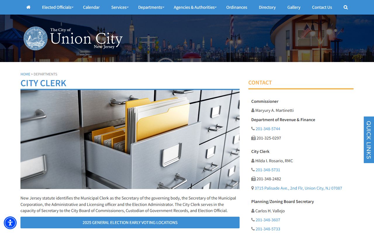 Union City City Clerk records page for OPRA and police blotter requests