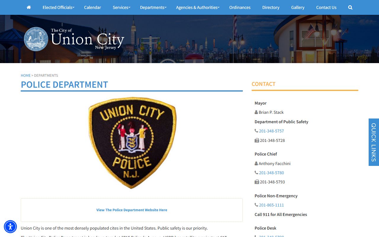 Union City Police Department page for police blotter records