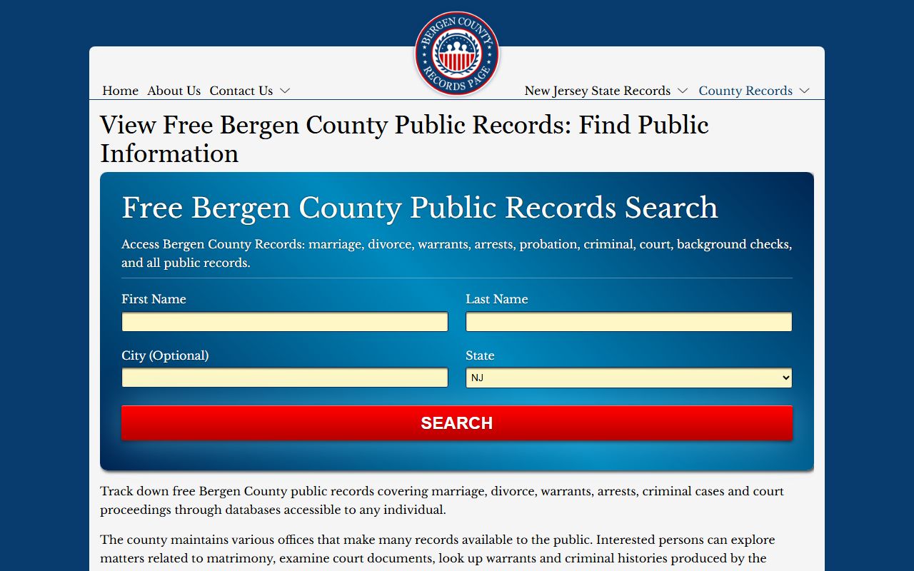 Bergen County public records search portal for police blotter records