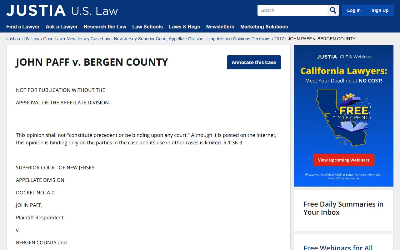 Bergen County Superior Court internal affairs decision related to police blotter records