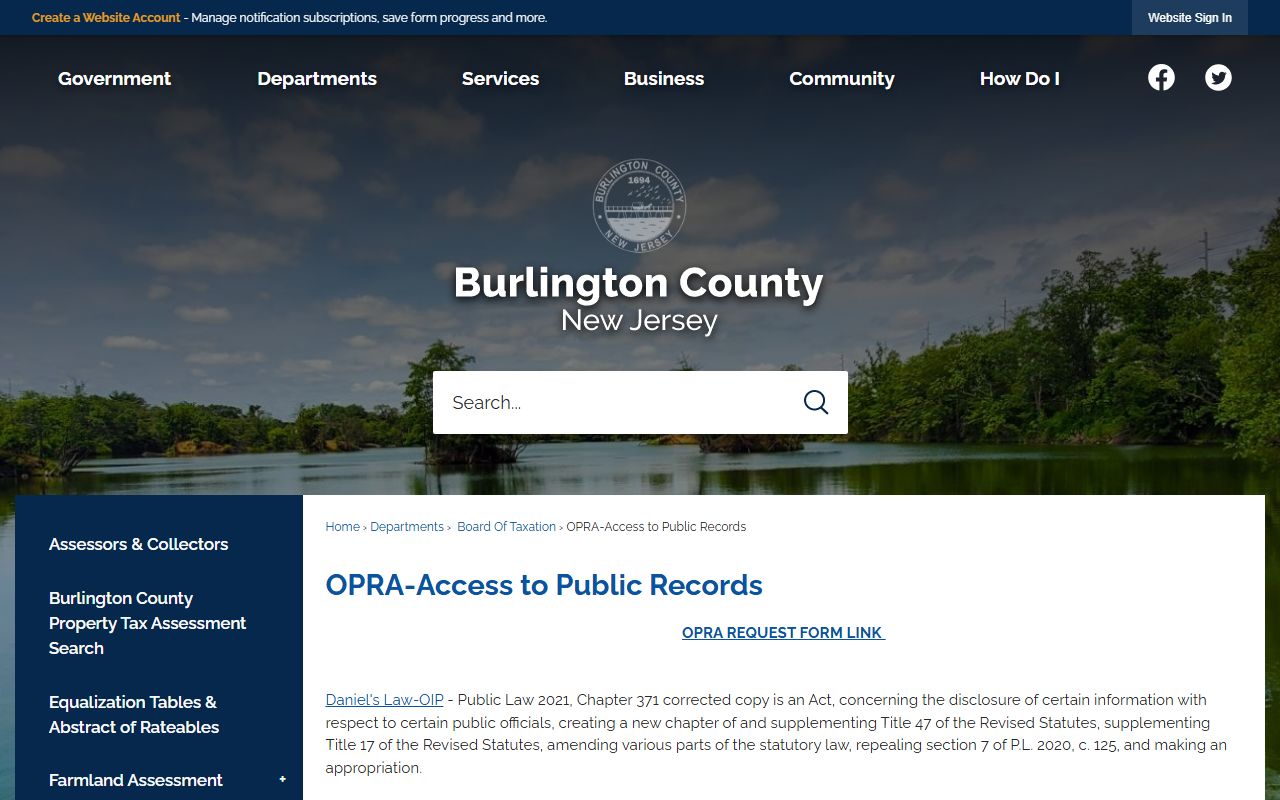 Burlington County Board of Taxation OPRA page relevant to police blotter access