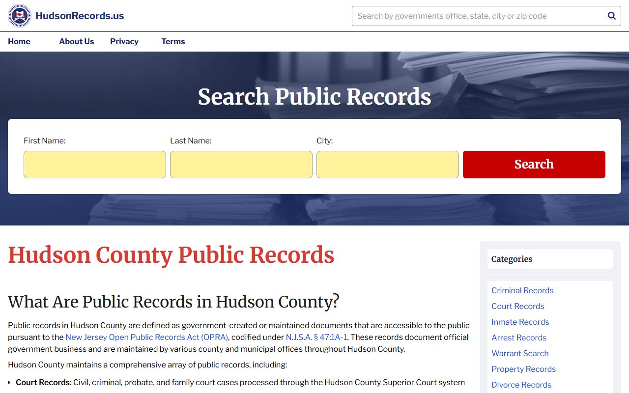 Hudson County public records lookup portal for police blotter searches