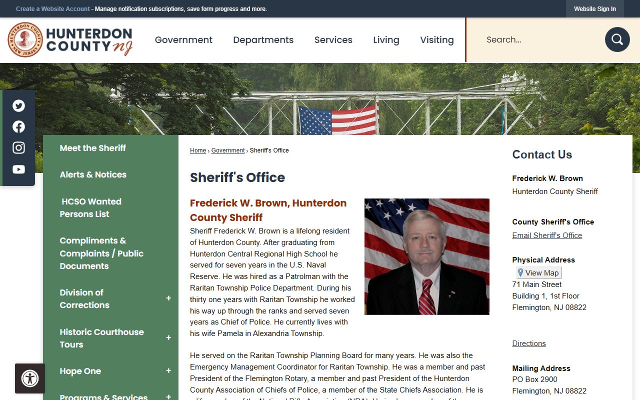 Hunterdon County Sheriff Office page for police blotter records