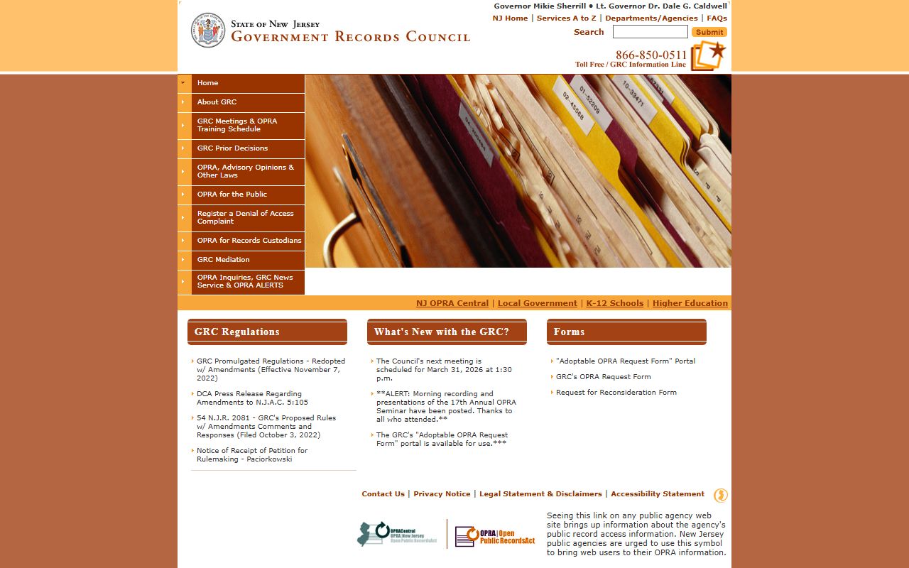 New Jersey Government Records Council website for police blotter OPRA enforcement