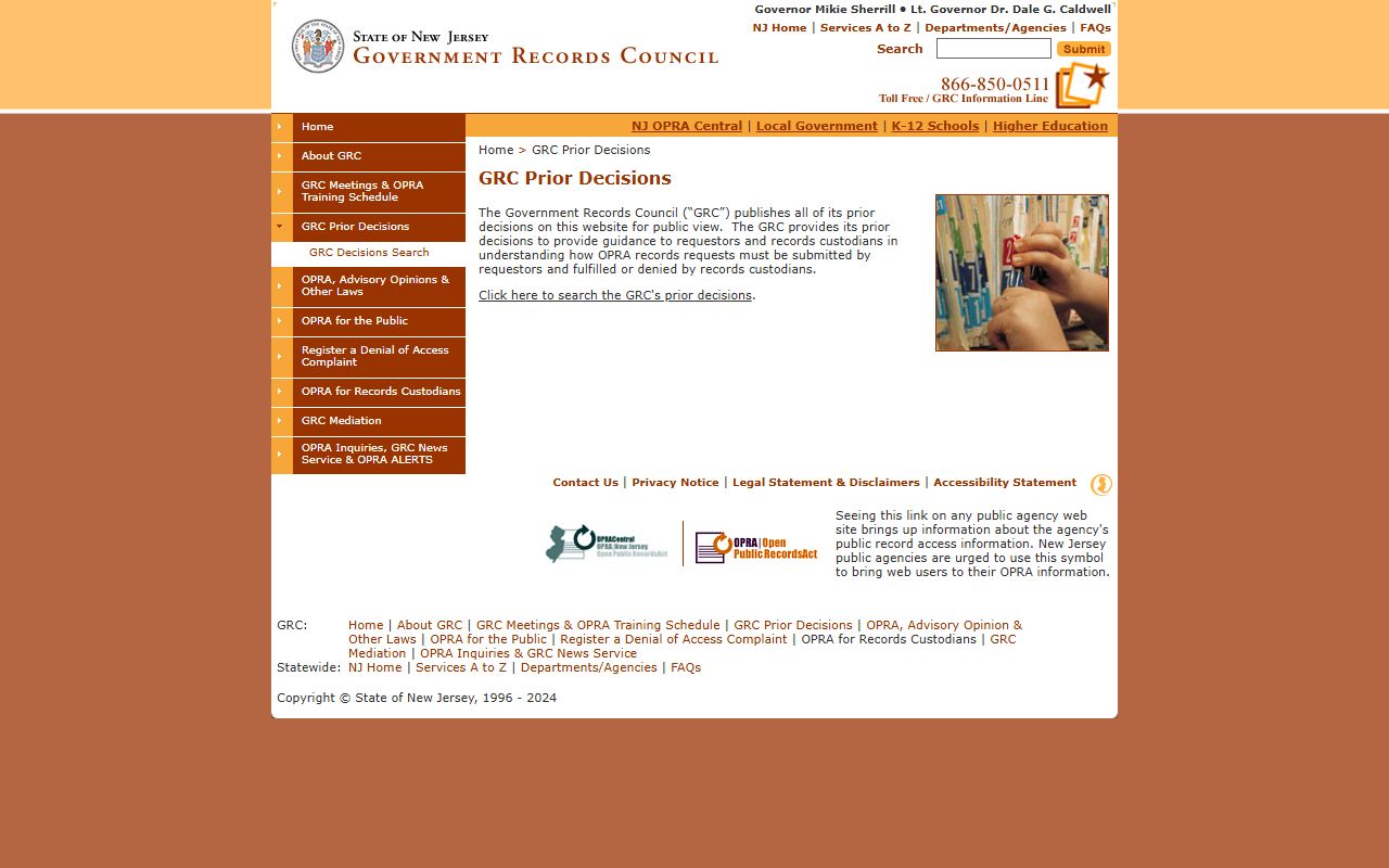 New Jersey GRC prior decisions database for police blotter access rulings