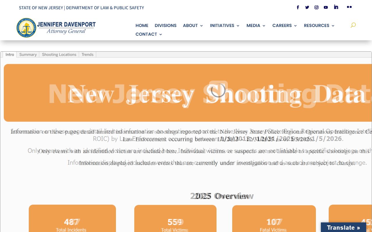 New Jersey Attorney General shooting data dashboard for tracking police blotter crime data